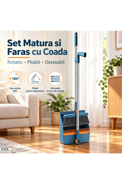 ORIGINAL DEALS Set mătură și făraș cu mânere, cu dinți de pieptene, pliabil, ...