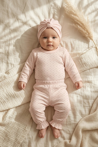 ANP MODA TASARIM Lulla 100% Cotton Salmon Heart Patterned 3-Piece Baby Set - ...