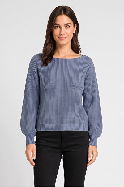 Threadbare Women Boat Neck Knitted Sweater, Blue