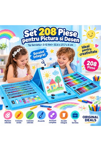 ORIGINAL DEALS Σετ ζωγραφικής και σχεδίασης 208 τεμαχίων για παιδιά, με θήκη ...