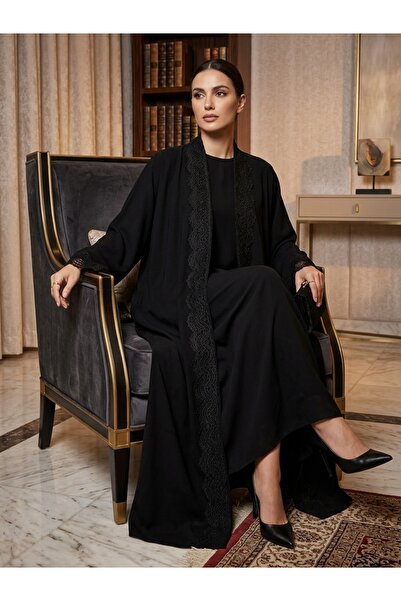 Generic Brand Royal Black Laser Abaya with Lace