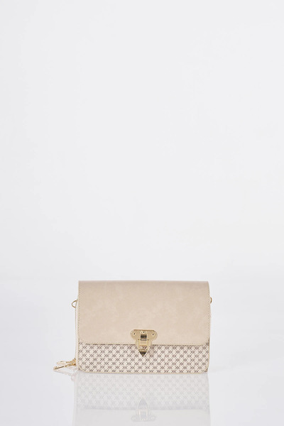 Kayra Monogram Patterned Shoulder Bag Cream