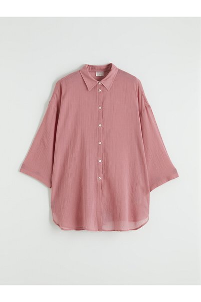 LC Waikiki Lcw Dream Pink Krinkle Plain Women's Beach Dress with Nevavm Diffe...