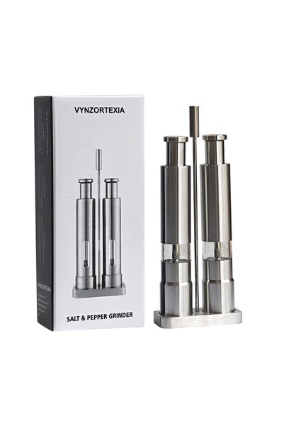 Generic Brand Set of 2 Manual Salt and Pepper Mills, Stainless Steel, Silver