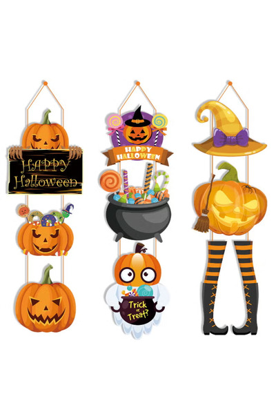 TAPIT Home Decor Happy Halloween Pumpkins Painted Hanging Door Sign Rustic We...