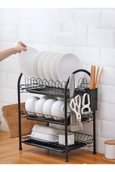 Haidue 3 Tier Iron Dish Rack With Polypropylene Cup Tray Metal Iron Polypropy...