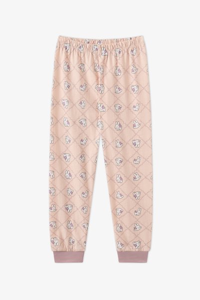 Penti Girl's Lilac Funny Bunny Cotton Long Sleeve 2-Piece Pajama Set