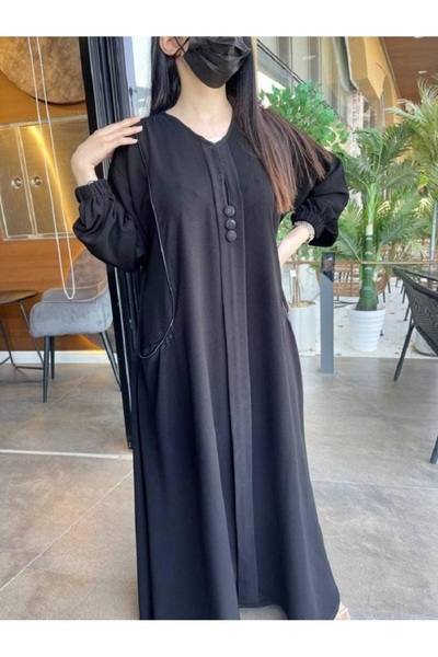 Rosana عباية لفتة عباية نسائية سوداء رسمية بليزر بياقة وقماش سوبر ندى مع تفاصيل دانتيل وازرار قفلة طقطق