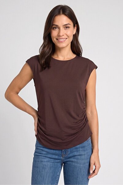 Brave Soul Women Crew Neck Sleeveless Plain Tank Top, Chocolate Brown