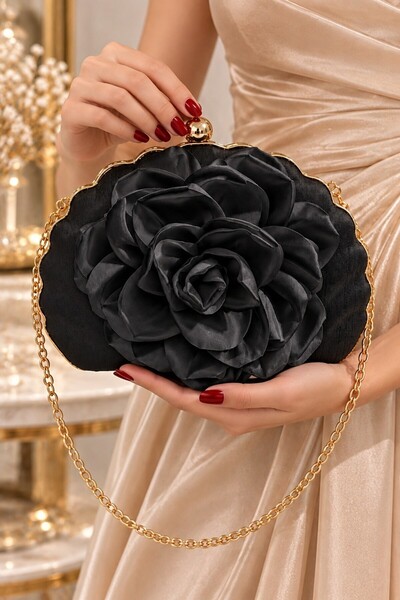 Famels Women's Bag Oyster Rose Flower Model, Women's Hand Shoulder Bag Gold Case