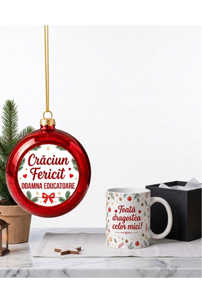 ALL PAPICKS Set Cadou Crăciun "Doamna Educatoare" – Cană Ceramică 350 ml și G...