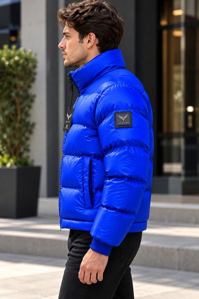 LEVEL HİGH Men's Stand Collar Winter Puffer Jacket, Lined Zipper Pocket Coat