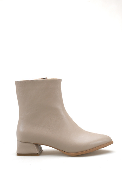 RİMES AYAKKABI |   Women's Beige Pointed Toe Heeled Boots with Non-Slip Sole