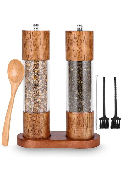 Generic Brand Spice mill 2 salt and pepper mills made of wood, spice mill wit...