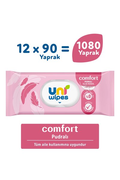 Uni Baby Uni Wipes Comfort Pudra Kokulu Islak Mendil 12X90 1080 Yaprak