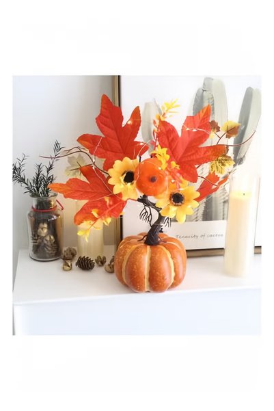 TAPIT Thanksgiving Fall Decorations for Home 4.3 Inch Red Artificial Pumpkins 1Pcs Faux Foam Plastic Pumpkins with Lights for Harvest Autumn Season Halloween Centerpiece Table Decorations Red