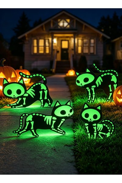 GGEROU Halloween Glow-in-the-Dark Black Cat Sign Patio Decorations Suitable f...