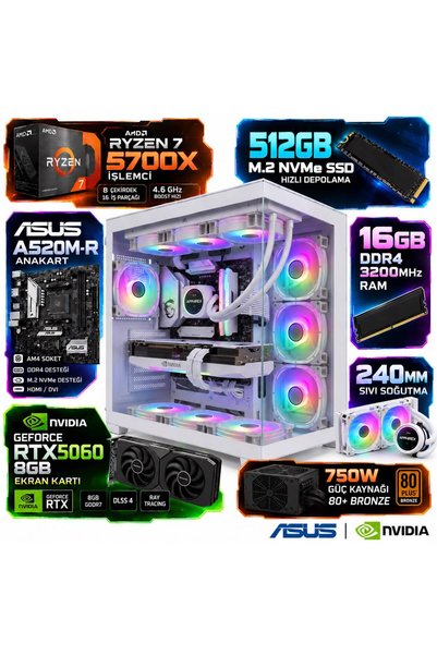 Apphirex AİM X60 Ryzen 7 5700X | 16 GB RAM | RTX5060 8GB | 512GB M.2 SSD | Sı...