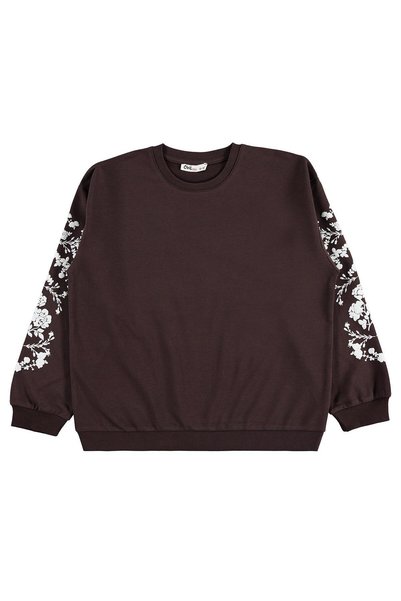 Civil Girls Floral Printed Sweatshirt for 10-13 Years Old - Brown