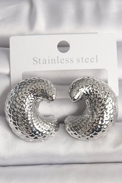 BlackCraft Brass Silver Color Snake Back Patterned Half Hoop Model Women's Ea...