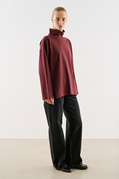 Manuka YÜKSEK YAKA UZUN KOL TSHIRT BORDO