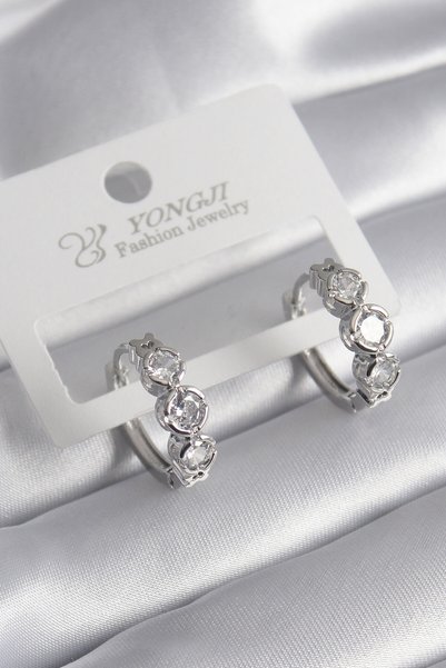 BlackCraft Brass Gold Color Zircon Stone Heart Detail Women's Earrings