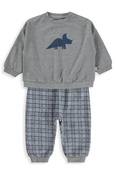 Bebbek Dinosaur Printed Snap-On Shoulder Set for 2-5 Years Old - Gray