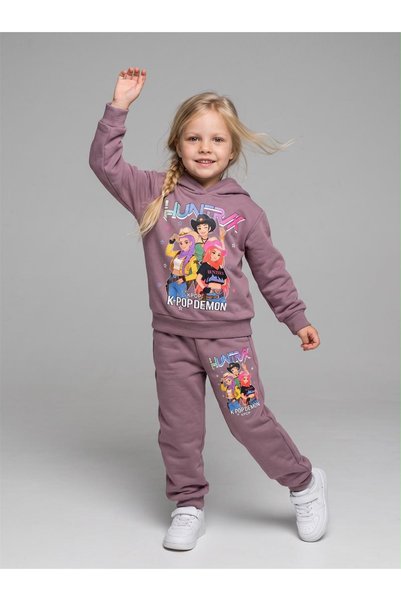 LUFFY KİDS Girl's Patterned 3-Yarn Hooded Elasticized Leg Sweatpants Set - 26...