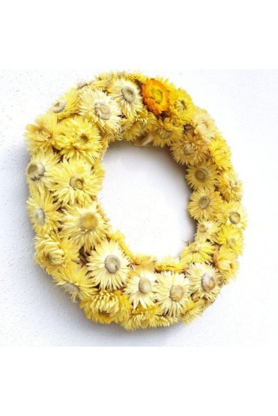 Floralo Coroană de flori uscate din paie, galbene, 27 cm - decor -