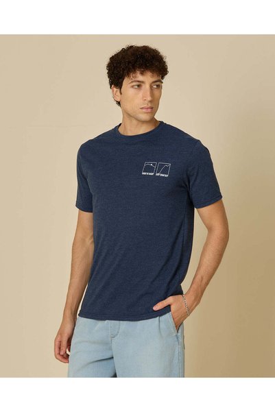 REDTAG Men Navy Embroidered T-Shirt