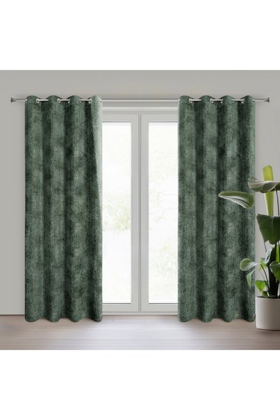 Eurofirany Perdea ALETA din chenille verde inchis, semi-opaca, cu inele metal...