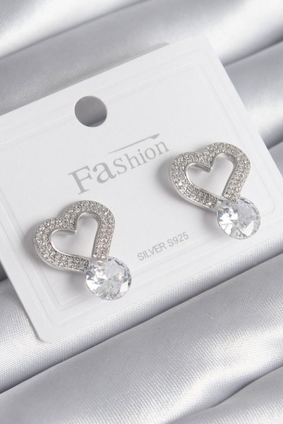 BlackCraft Brass Silver Color Zircon Stone Heart Model Drop Zircon Stone Deta...