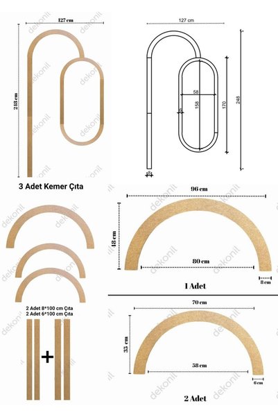 Dekonil Seren Dekoratif Boyanabilir MDF Oval Duvar Paneli Seti 127*248 cm