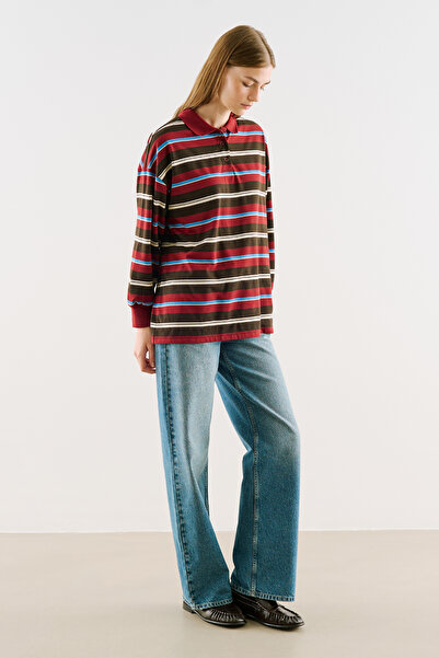 Manuka POLO YAKA ÇİZGİLİ SWEATSHIRT BORDO