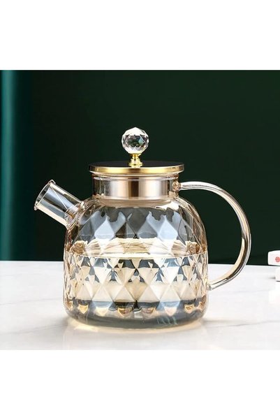 1Chase Heat Resistant Borosilicate Diamond Pattern Glass Teapot With Stainles...