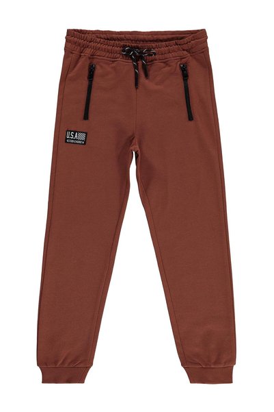 Sılversun Pocketed and Label Embroidered Sweatpants for Ages 8-13 - Brown