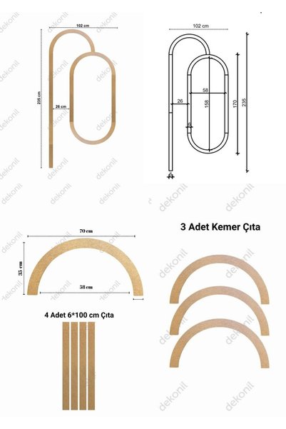 Dekonil Seren Dekoratif Boyanabilir MDF Oval Duvar Paneli Seti