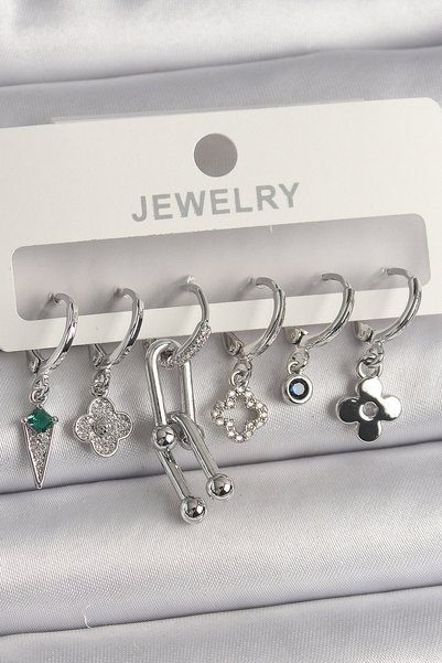 BlackCraft Brass Silver Color Zircon Stone Multiple Figure Women's Earring Set