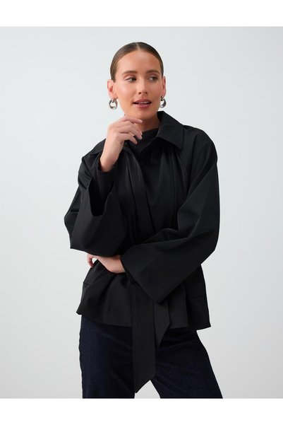 Jimmy Key Black Belted Detailed Shirt Collar Canvas Trench Coat