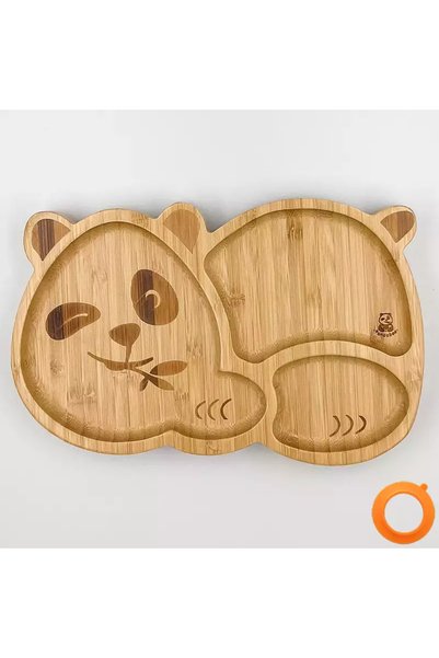 Pandaboo Πιάτο Μπαμπού με Λογότυπο Πάντα – Πορτοκαλί
