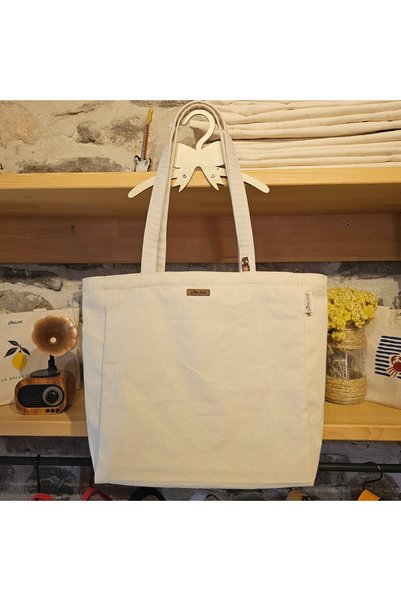 Pikkuva Natural No Sugar Canvas Tote Bag with Natural Handle and Zipper