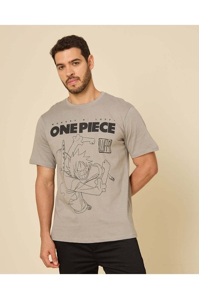 REDTAG Men Grey Anime Graphic T-Shirt