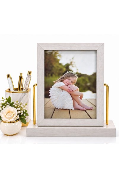 Generic Brand > *Luxury Rotating Desk Photo Frame 13X18Cm - White Wood with G...