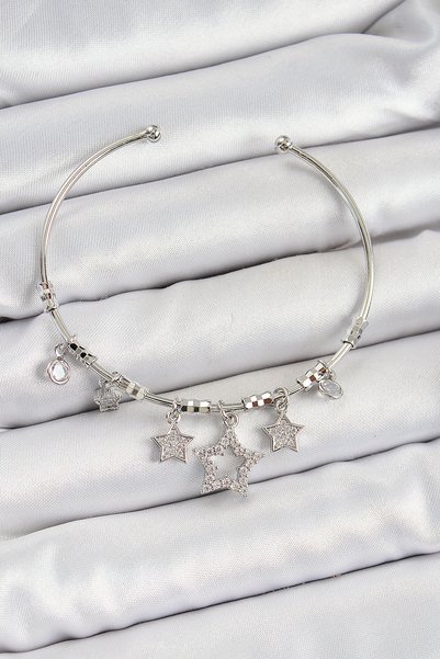 BlackCraft Brass Zircon Stone Star Model Silver Color Charm Bracelet