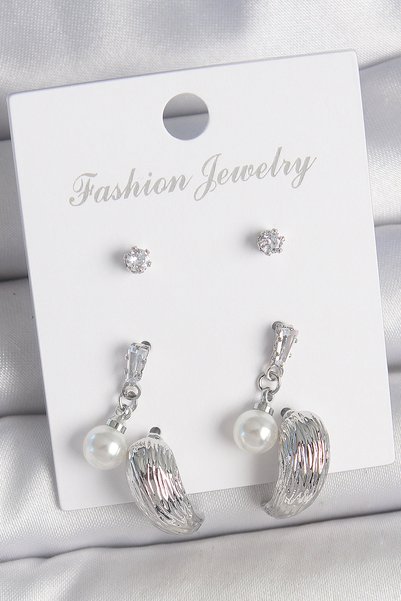 BlackCraft Brass Silver Color Dangle Zircon Stone Drop Model 3 Pair Women's E...