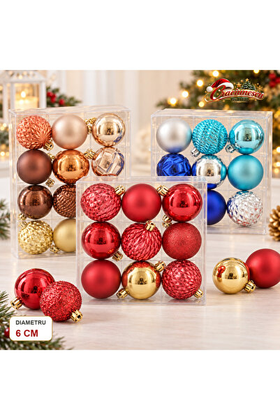 Craciunescu By DBR Set 9 Globuri de Craciun 6 cm, Finisaje Decorative Variate -