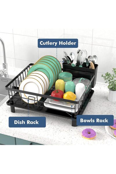 Generic Dish Drying Rack, Space-Saving Dish Rack for Kitchen Counter, Stainless Steel Dish Rack with Cutlery Holder, Removable Dish Drainer, Drainboard and Adjustable Spout for Various Kitchenware,15x11x6.7''