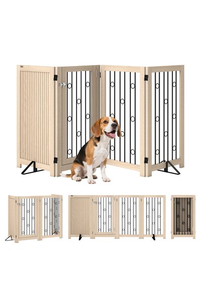 Generic Brand Barieră autoportantă pentru animale de companie cu ușă, 4 panou...