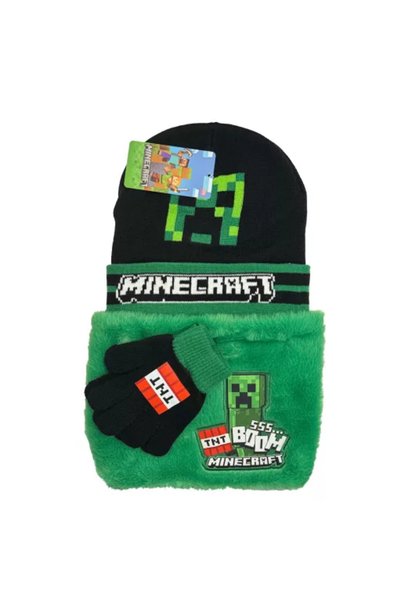 MINECRAFT Παιδικό Σετ Σκούφος, Κασκόλ & Γάντια Μπουμ Ντιλούξ