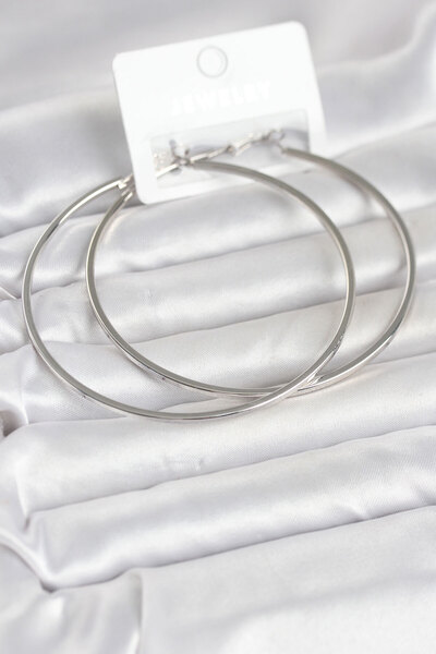 BlackCraft Silver Color Brass Cornered Edge Hoop 72 mm Women's Earrings